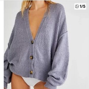 Free People Storm Blue Found My Friend Women's Cardigan Size Small
